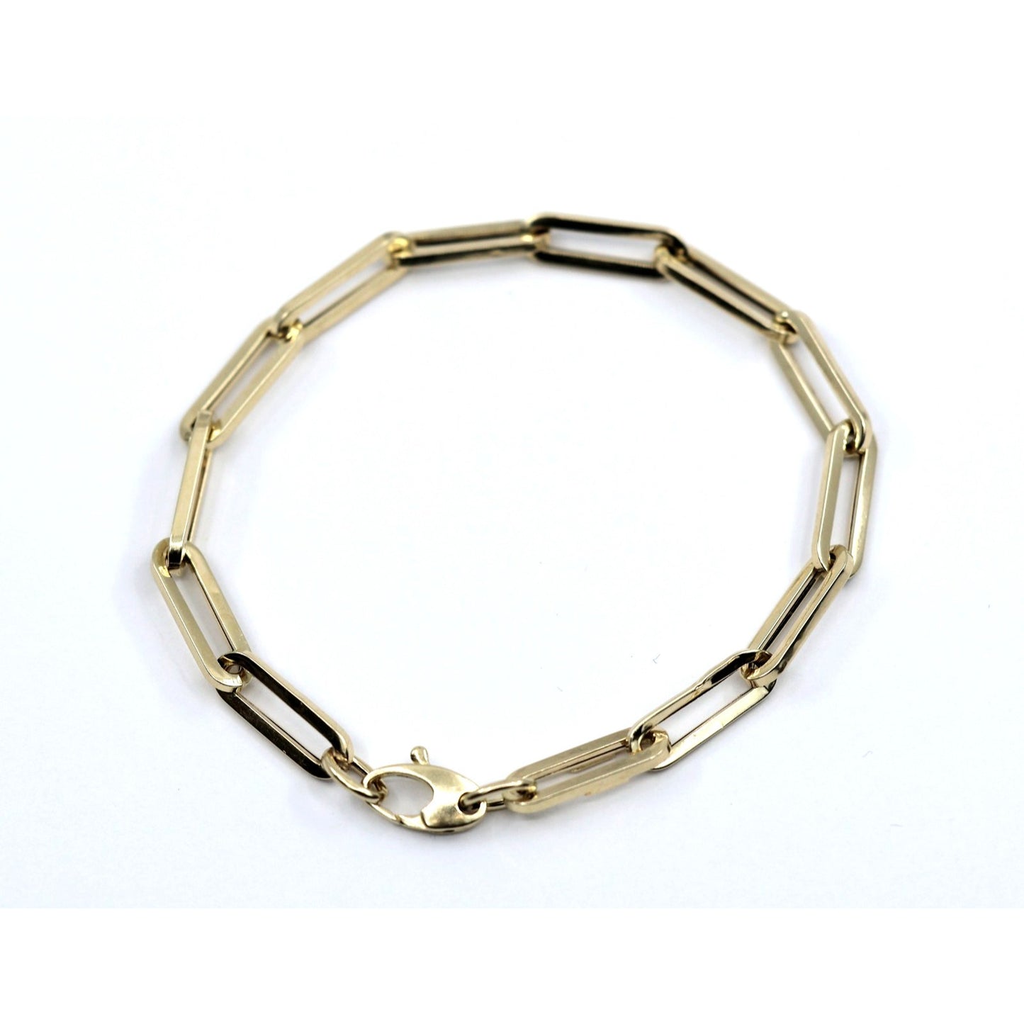 14K Yellow Gold Hollow Paper Clip Link Bracelet