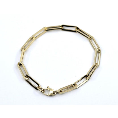 14K Yellow Gold Hollow Paper Clip Link Bracelet