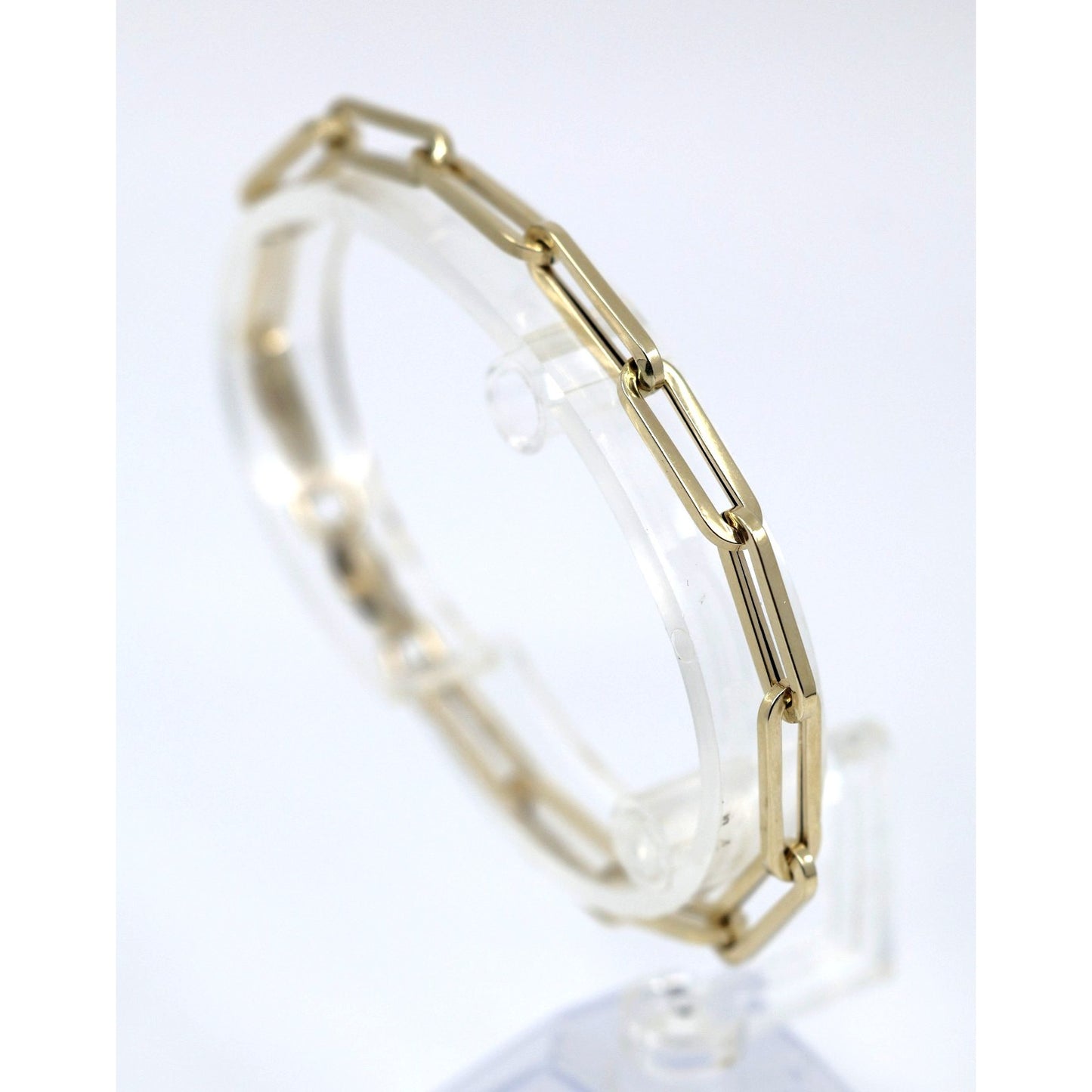 14K Yellow Gold Hollow Paper Clip Link Bracelet