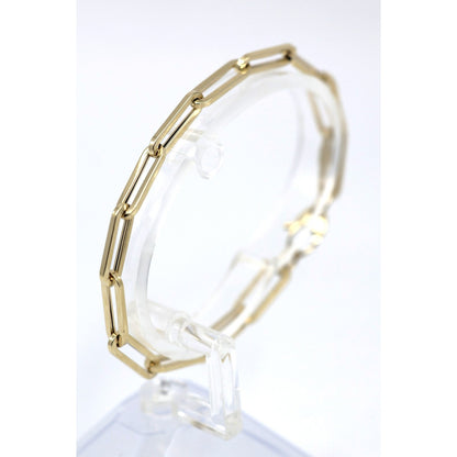 14K Yellow Gold Hollow Paper Clip Link Bracelet