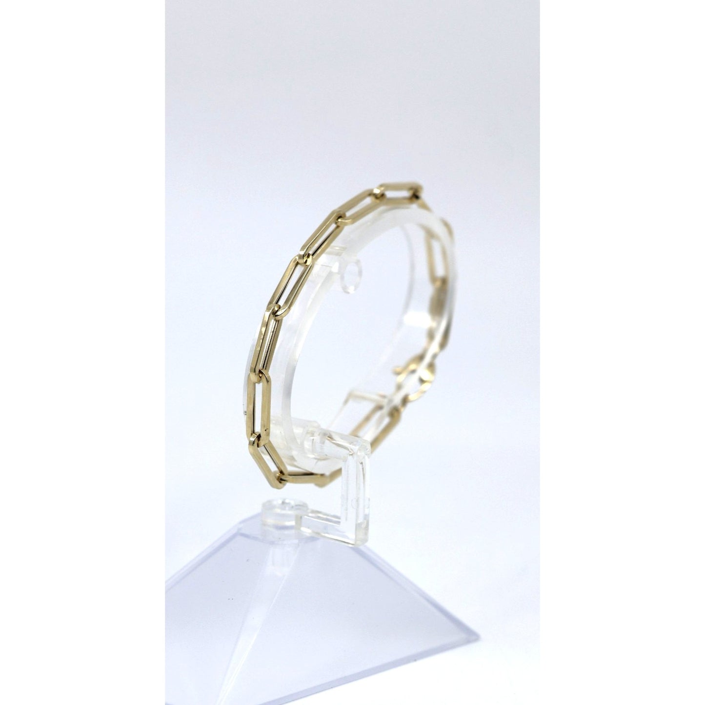 14K Yellow Gold Hollow Paper Clip Link Bracelet