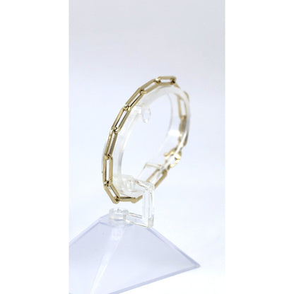 14K Yellow Gold Hollow Paper Clip Link Bracelet