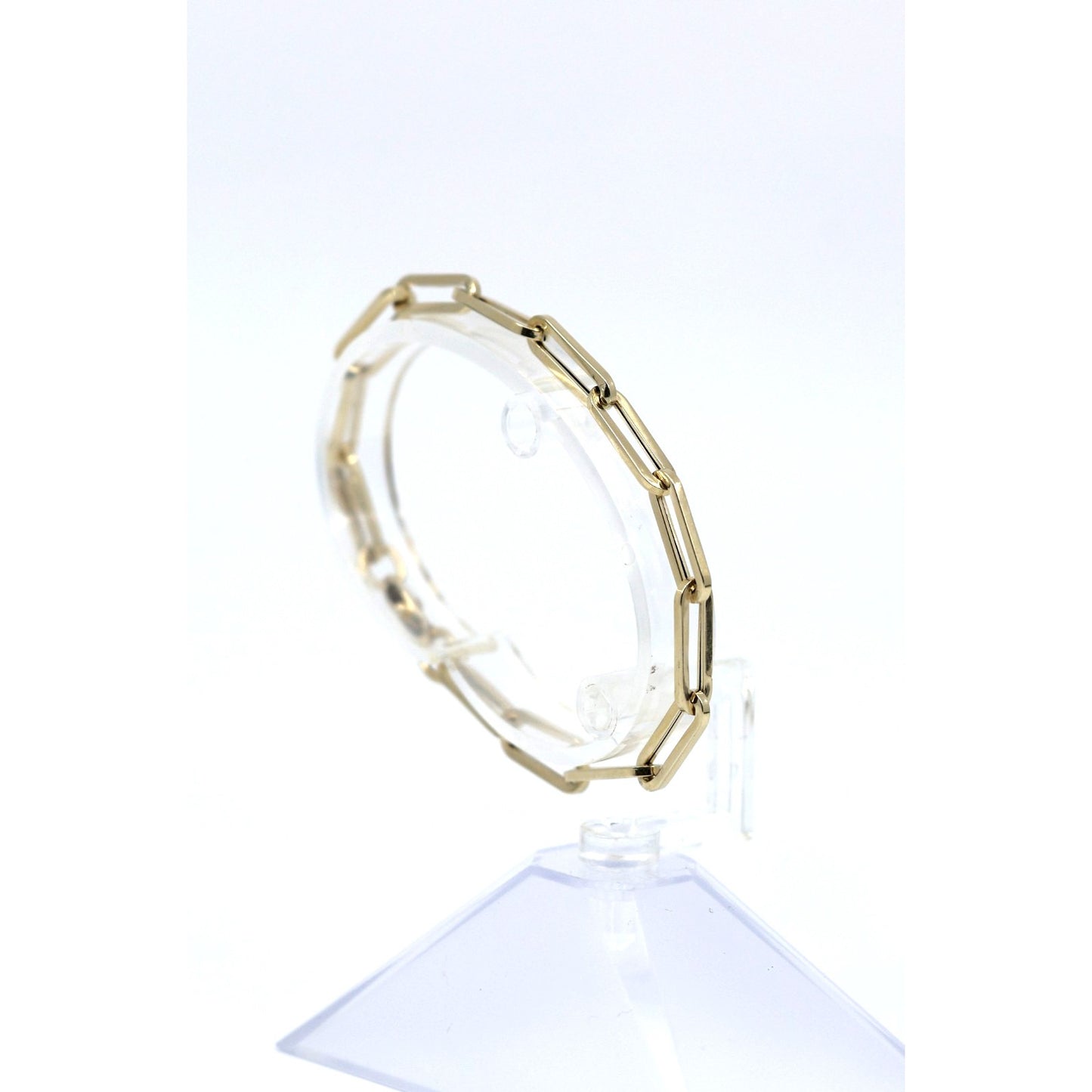 14K Yellow Gold Hollow Paper Clip Link Bracelet