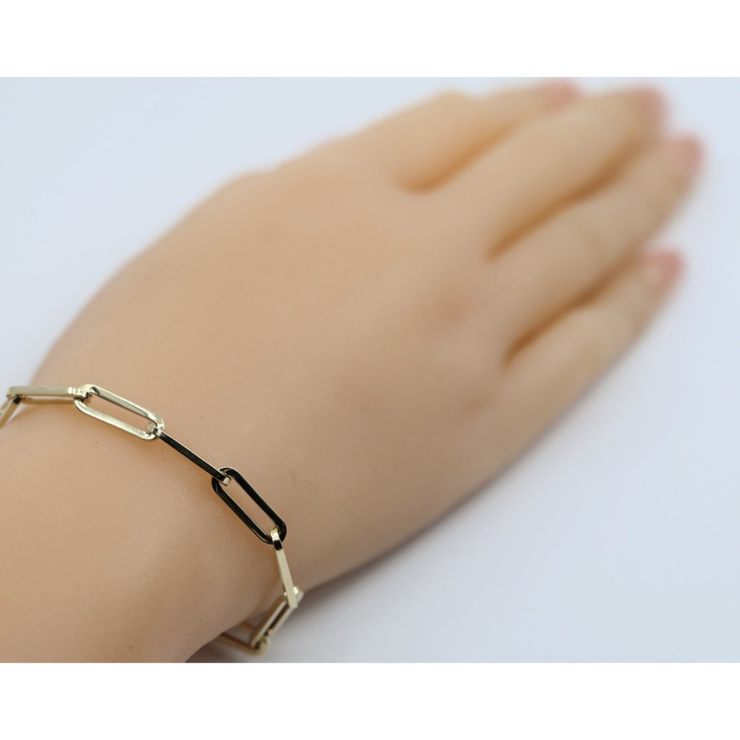 14K Yellow Gold Hollow Paper Clip Link Bracelet