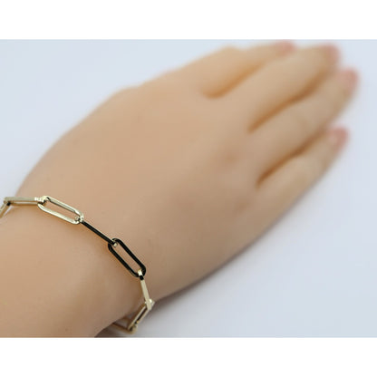 14K Yellow Gold Hollow Paper Clip Link Bracelet