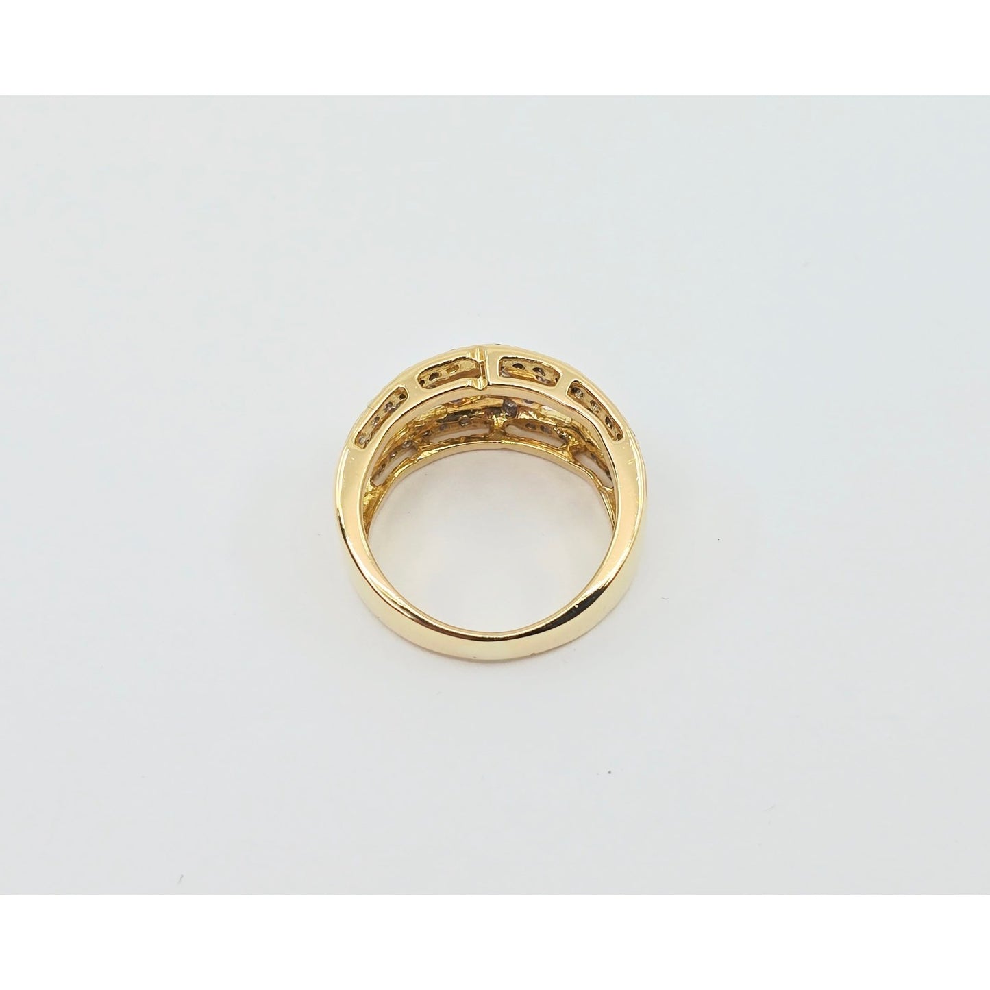 18K Yellow Gold Round & Square Cut Diamond Wide Band Ring