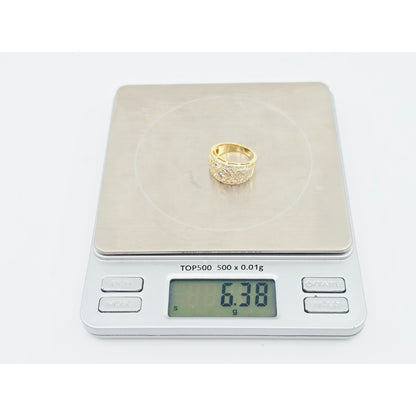 18K Yellow Gold Round & Square Cut Diamond Wide Band Ring