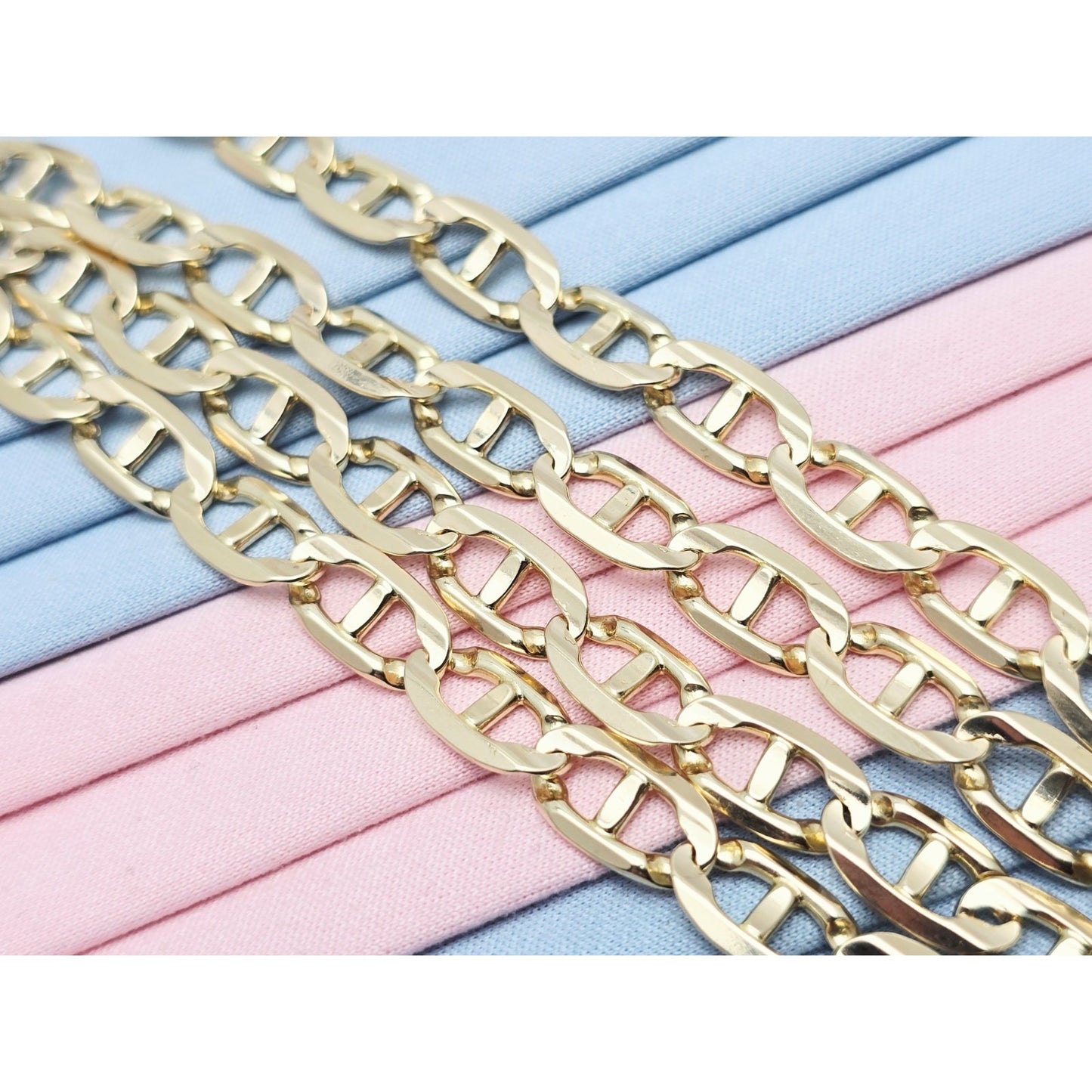 14K Yellow Gold Mariner Link Chain Necklace Italy