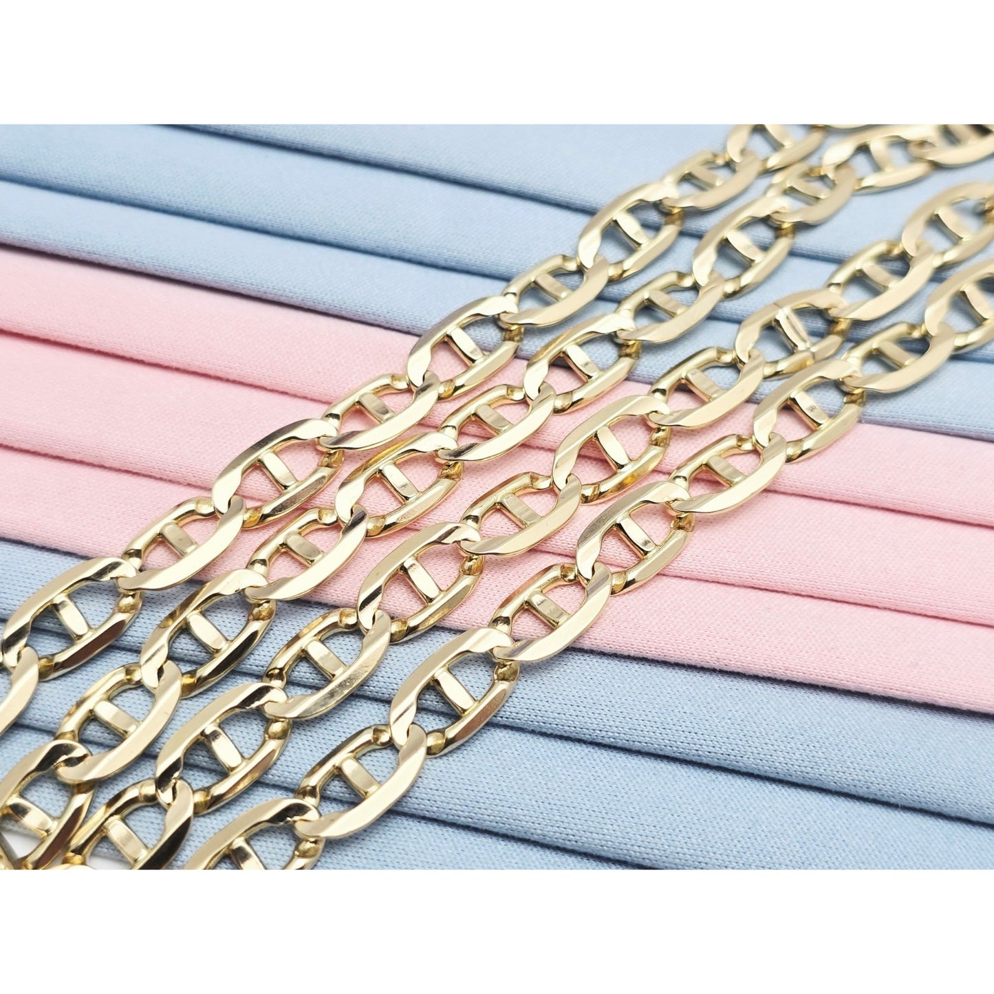14K Yellow Gold Mariner Link Chain Necklace Italy