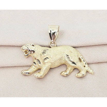 10K Yellow Gold Tiger Panther Leopard Jaguar Style Big Cat Charm Pendant