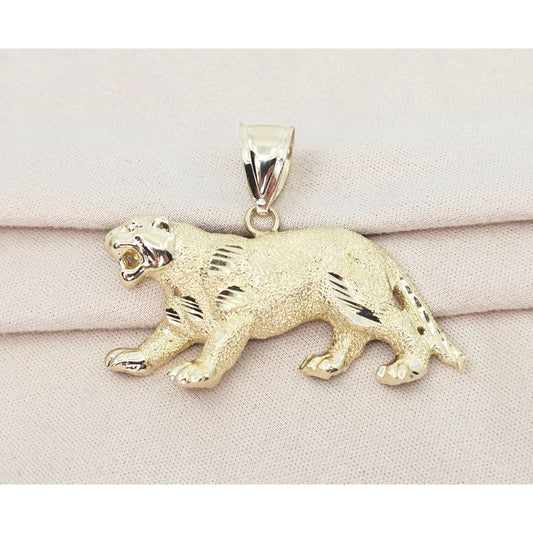 10K Yellow Gold Tiger Panther Leopard Jaguar Style Big Cat Charm Pendant