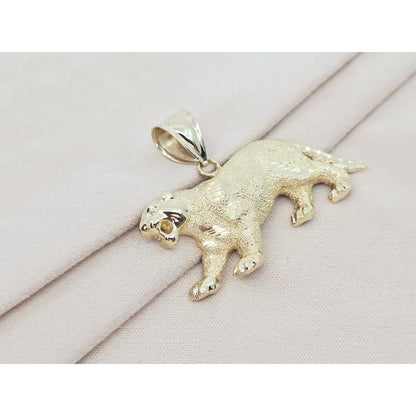 10K Yellow Gold Tiger Panther Leopard Jaguar Style Big Cat Charm Pendant