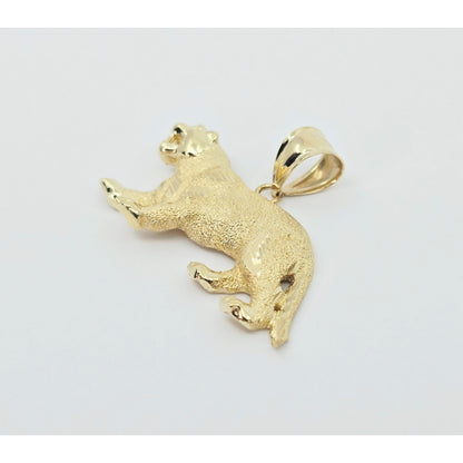 10K Yellow Gold Tiger Panther Leopard Jaguar Style Big Cat Charm Pendant