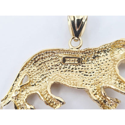 10K Yellow Gold Tiger Panther Leopard Jaguar Style Big Cat Charm Pendant