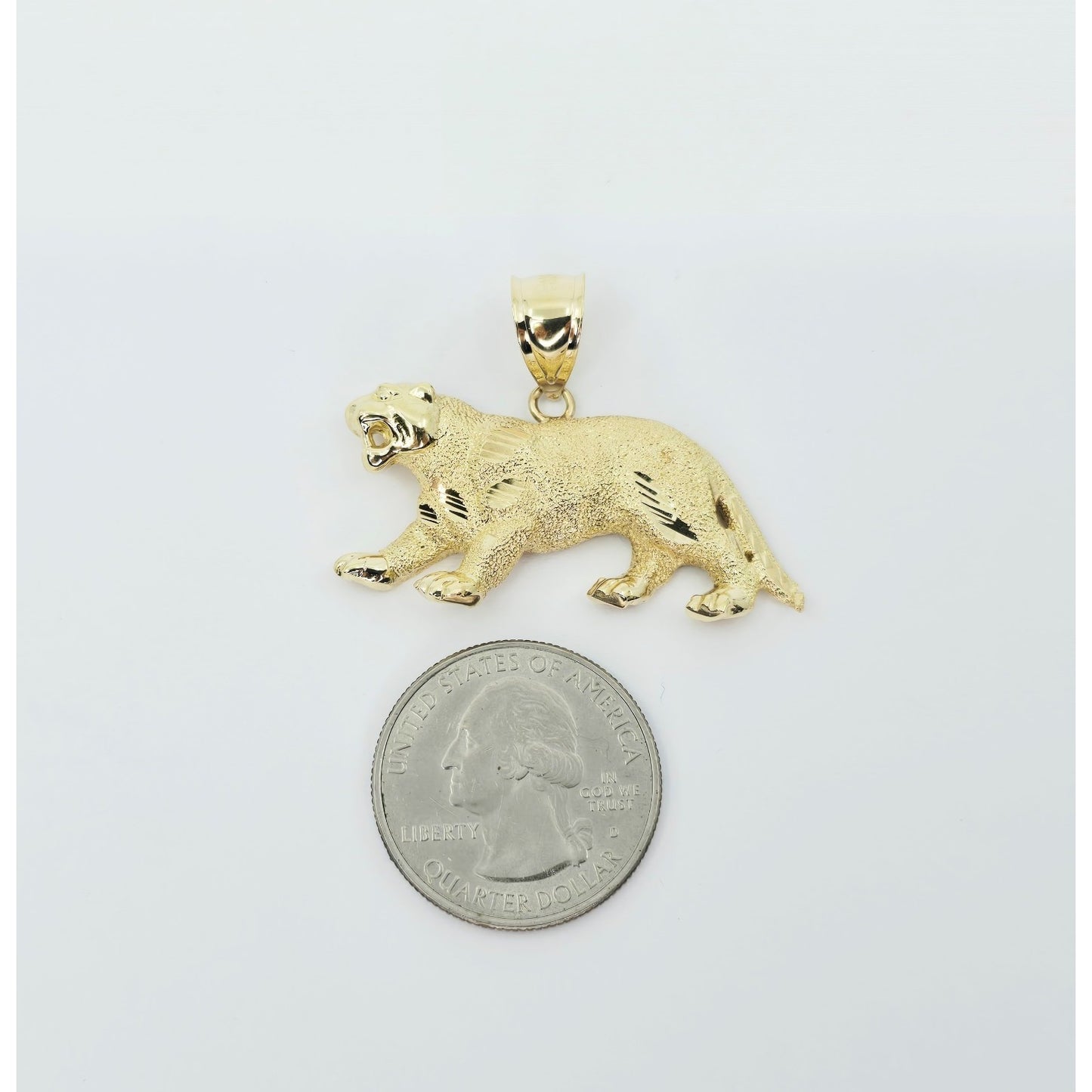 10K Yellow Gold Tiger Panther Leopard Jaguar Style Big Cat Charm Pendant
