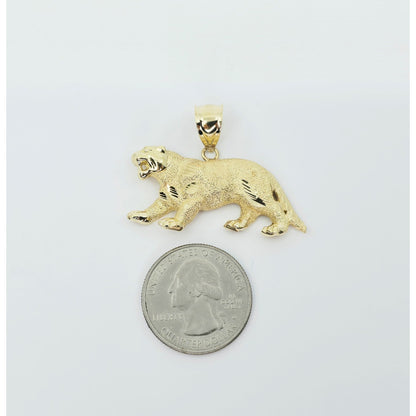 10K Yellow Gold Tiger Panther Leopard Jaguar Style Big Cat Charm Pendant