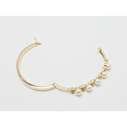 14K Yellow Gold Pearl & CZ Bangle Bracelet