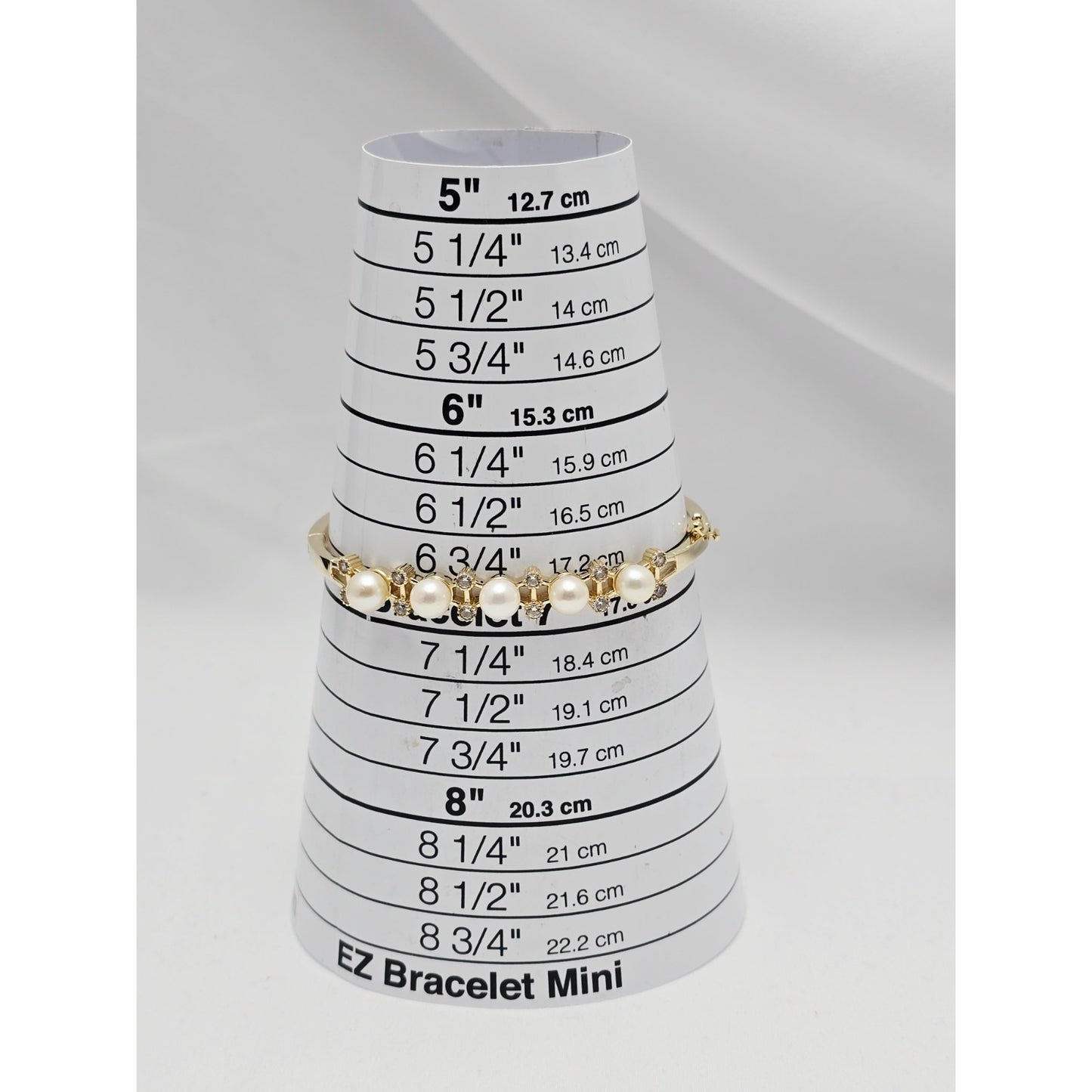 14K Yellow Gold Pearl & CZ Bangle Bracelet