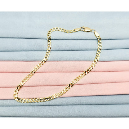 14K Yellow Gold Flat Curb Cuban Link Chain Bracelet