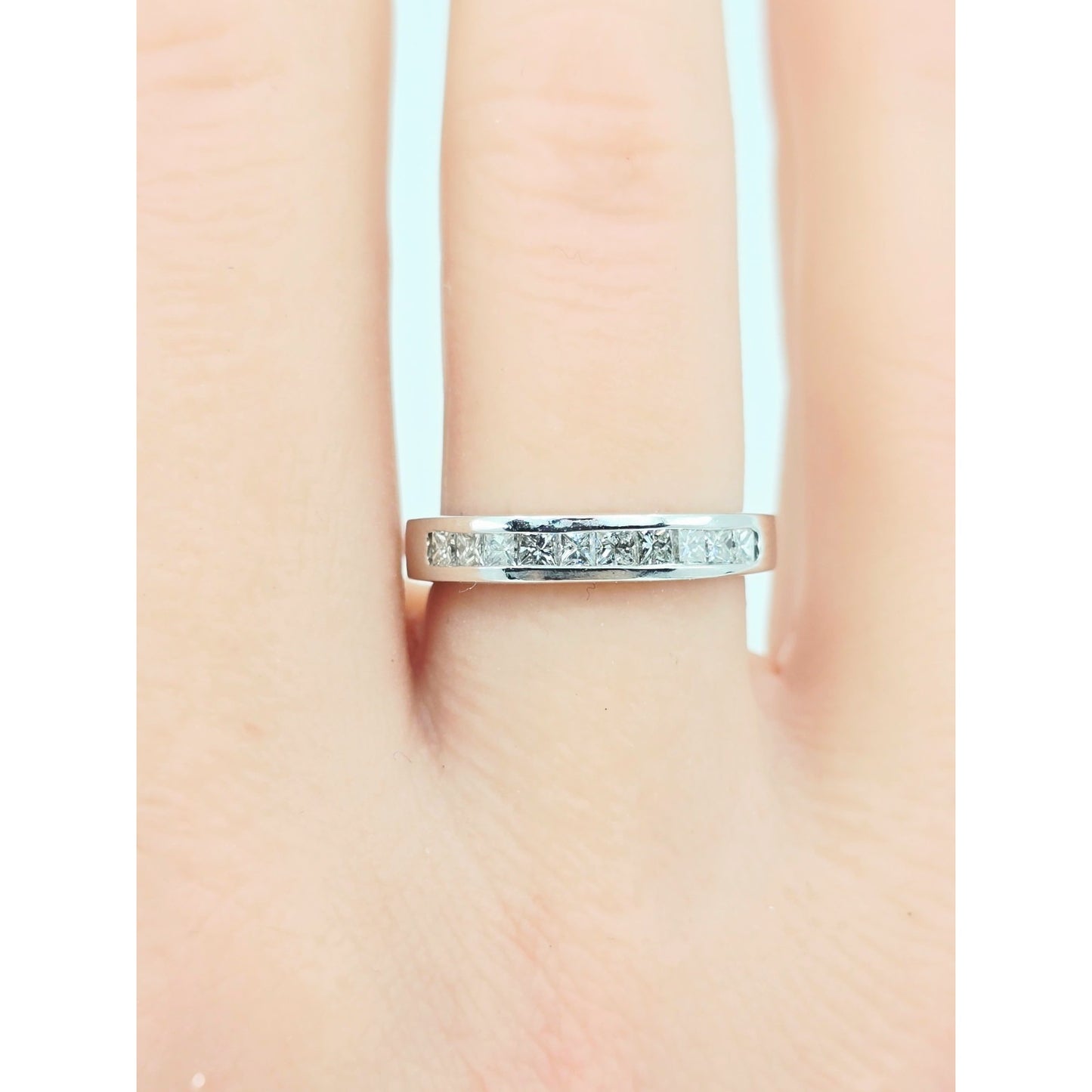14K White Gold Princess Cut Diamond Wedding Band