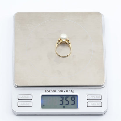 18K Yellow Gold Diamond & Pearl Ring