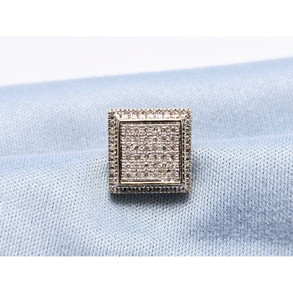 Single 10K Two Tone Gold Square Shaped Diamond Stud Earring
