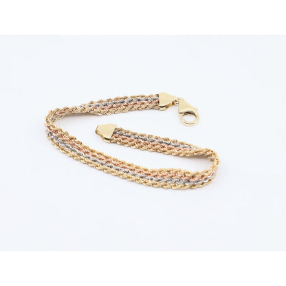 14K Tri Tone Gold Flat Wide Multi Row Rope Bracelet