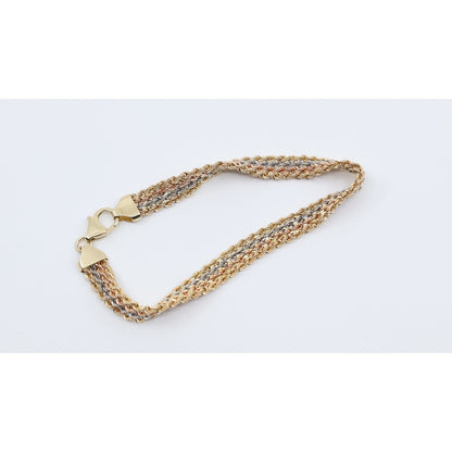 14K Tri Tone Gold Flat Wide Multi Row Rope Bracelet