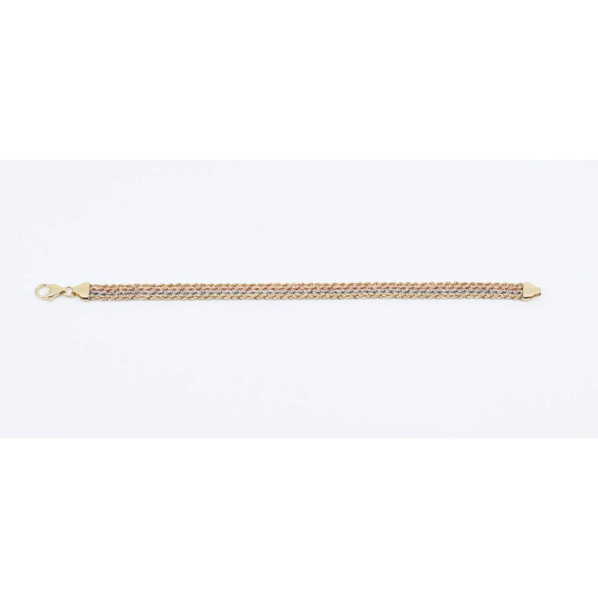14K Tri Tone Gold Flat Wide Multi Row Rope Bracelet