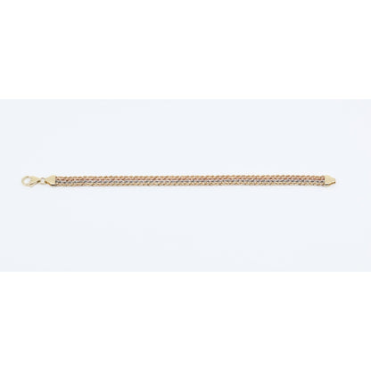 14K Tri Tone Gold Flat Wide Multi Row Rope Bracelet