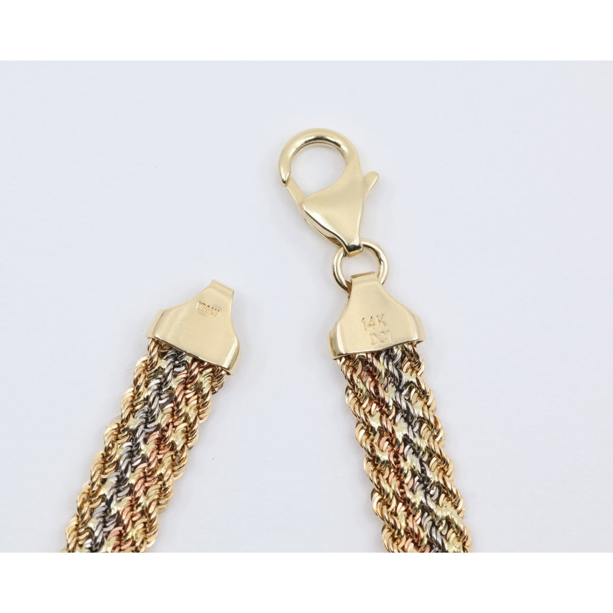 14K Tri Tone Gold Flat Wide Multi Row Rope Bracelet