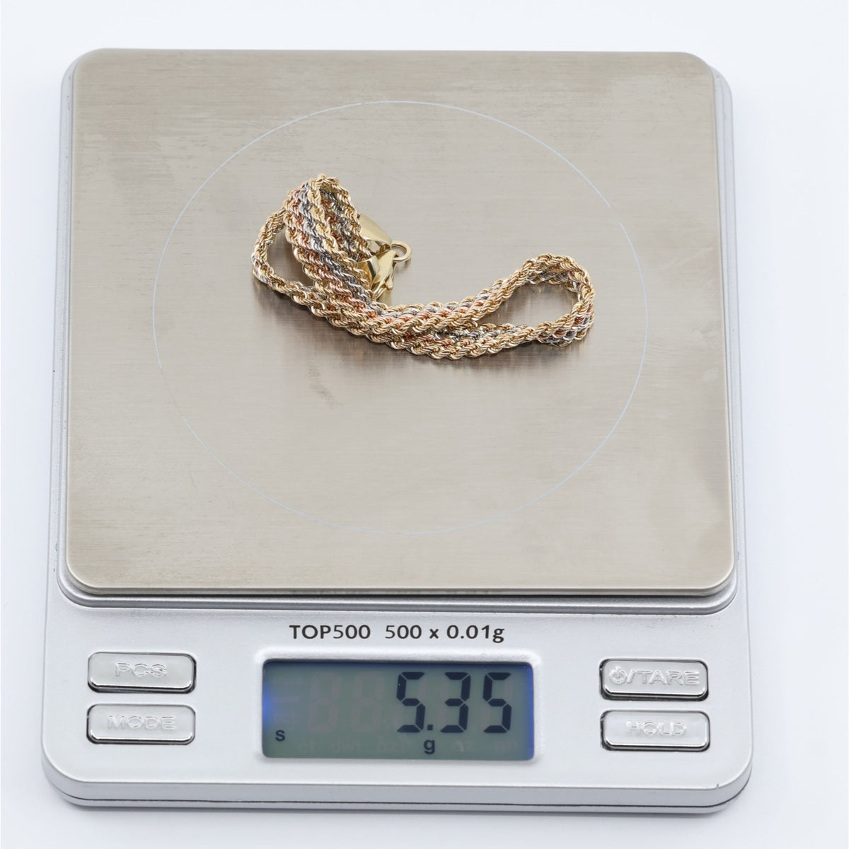14K Tri Tone Gold Flat Wide Multi Row Rope Bracelet