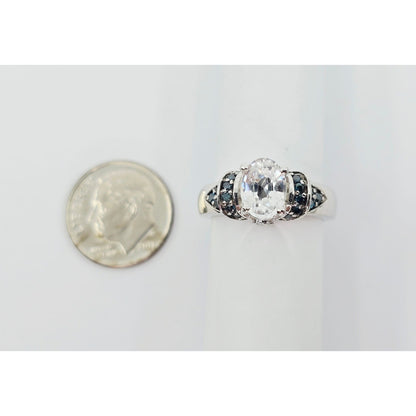 14K White Gold Clear Gemstone & Green Diamond Ring
