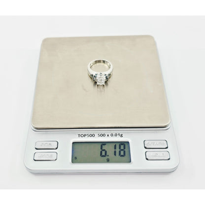 14K White Gold Clear Gemstone & Green Diamond Ring