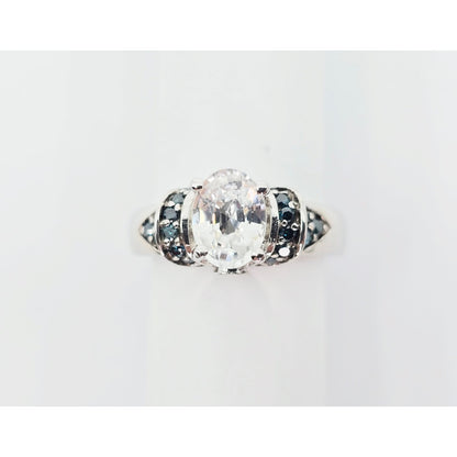 14K White Gold Clear Gemstone & Green Diamond Ring
