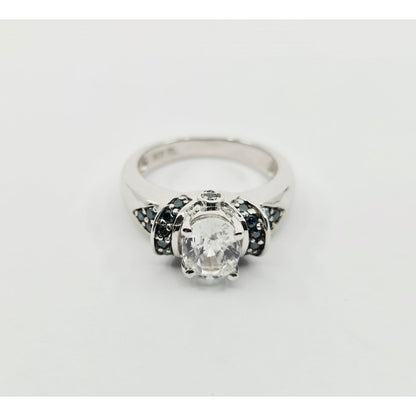 14K White Gold Clear Gemstone & Green Diamond Ring