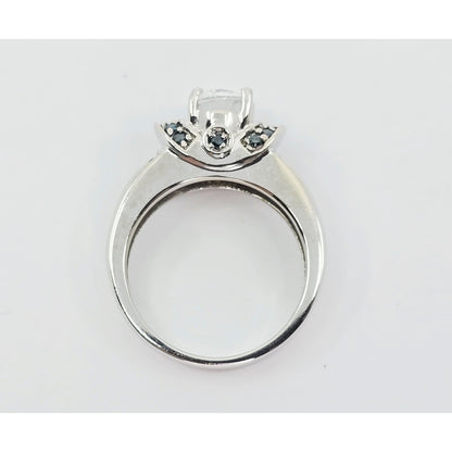 14K White Gold Clear Gemstone & Green Diamond Ring