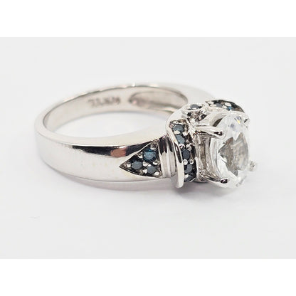 14K White Gold Clear Gemstone & Green Diamond Ring