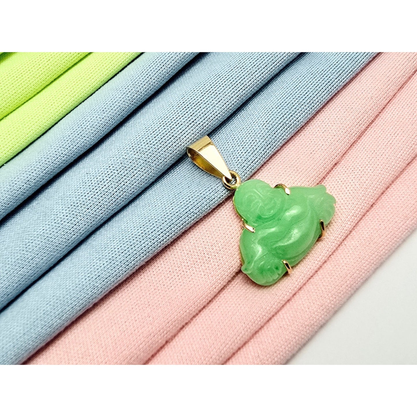 18K Yellow Gold Small Sized Green Jade Buddha Charm Pendant