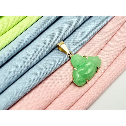 18K Yellow Gold Small Sized Green Jade Buddha Charm Pendant