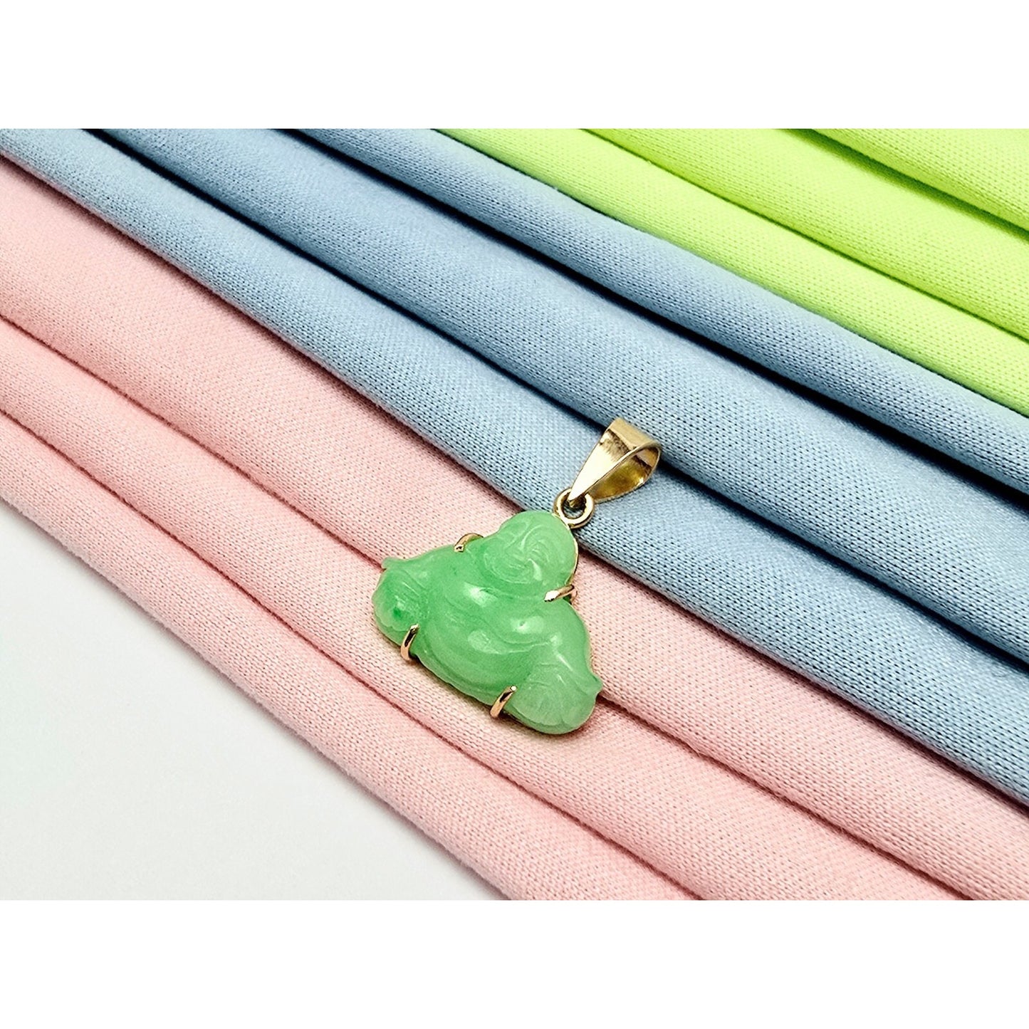 18K Yellow Gold Small Sized Green Jade Buddha Charm Pendant