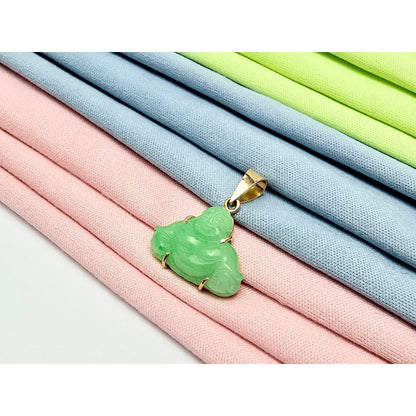 18K Yellow Gold Small Sized Green Jade Buddha Charm Pendant