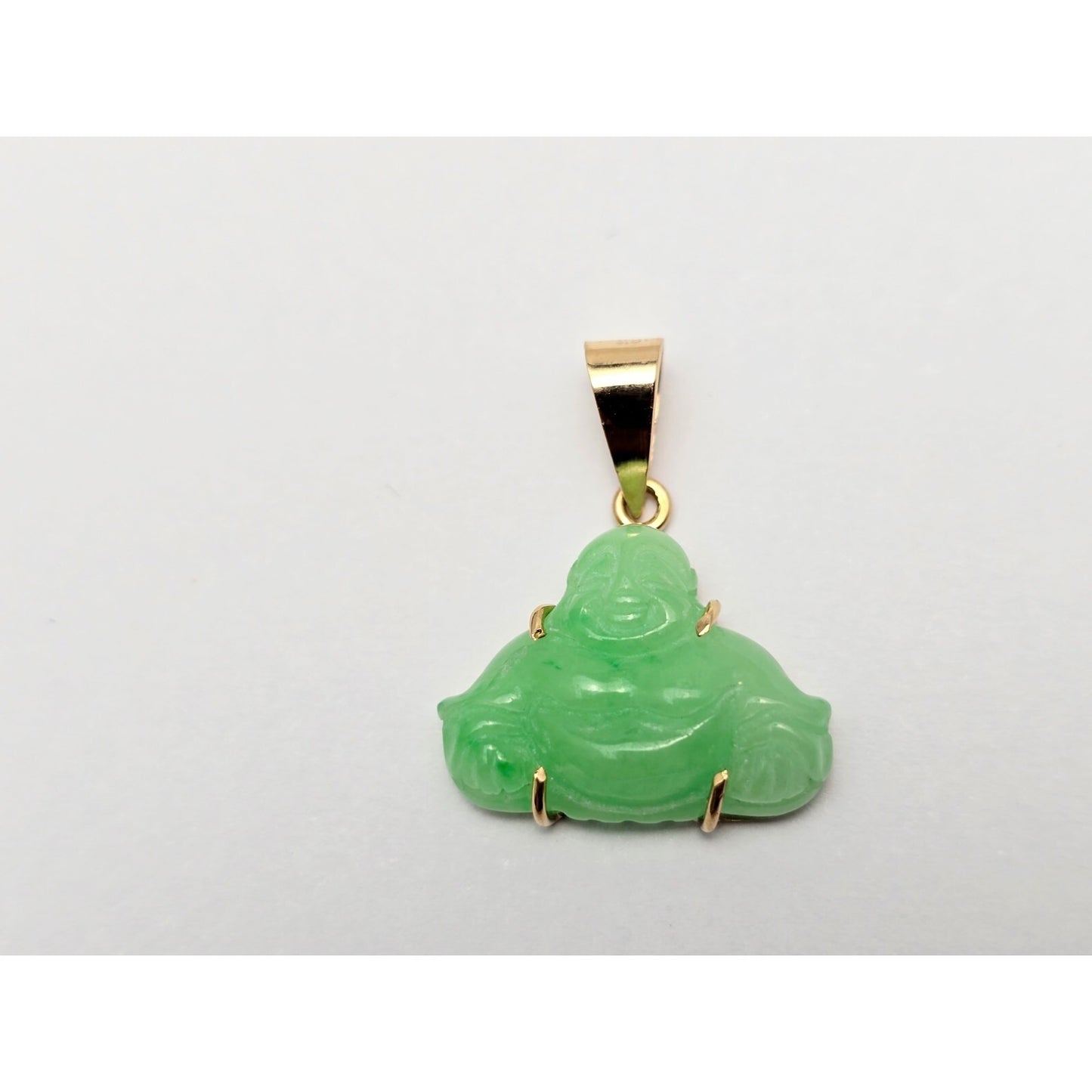 18K Yellow Gold Small Sized Green Jade Buddha Charm Pendant