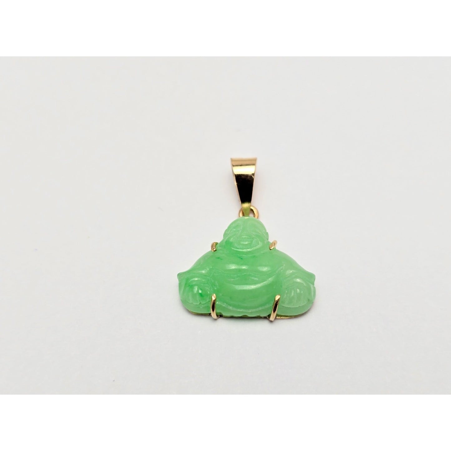 18K Yellow Gold Small Sized Green Jade Buddha Charm Pendant