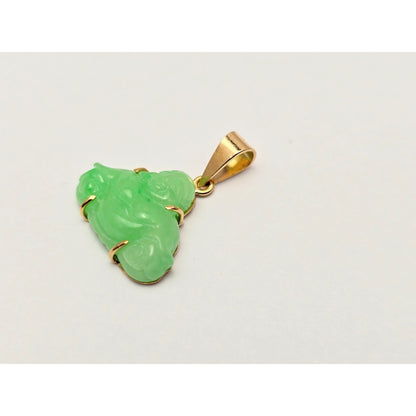 18K Yellow Gold Small Sized Green Jade Buddha Charm Pendant