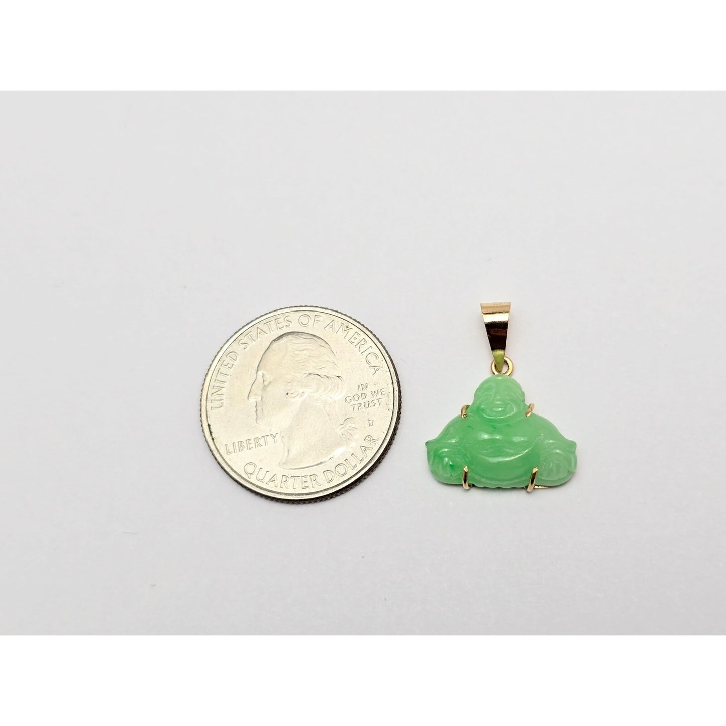 18K Yellow Gold Small Sized Green Jade Buddha Charm Pendant