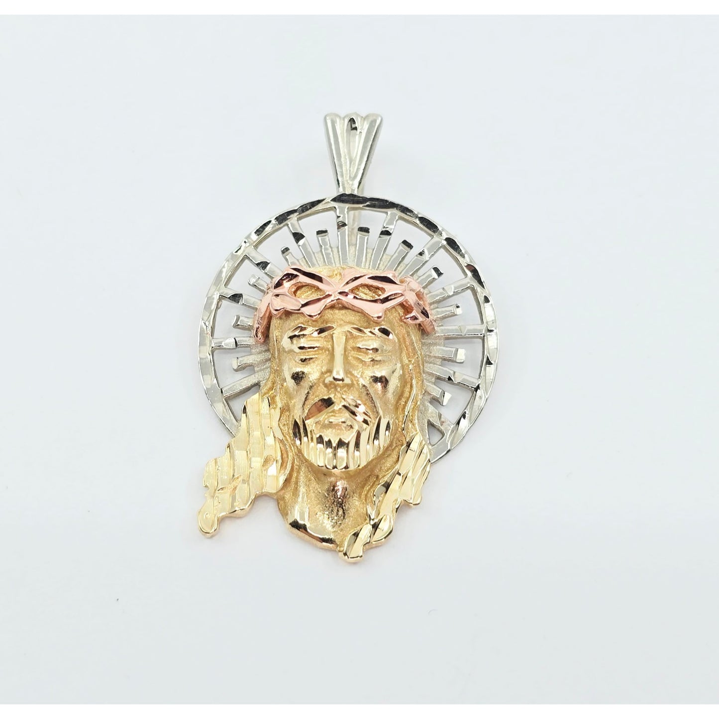14K Two Tone Gold Religious Jesus Head Charm Pendant