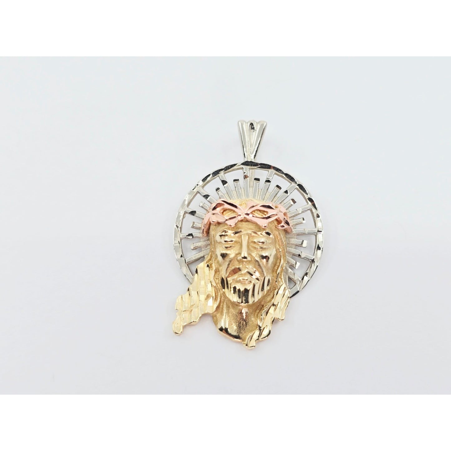 14K Two Tone Gold Religious Jesus Head Charm Pendant