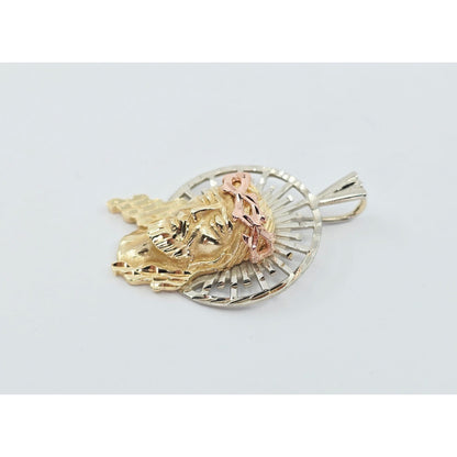 14K Two Tone Gold Religious Jesus Head Charm Pendant