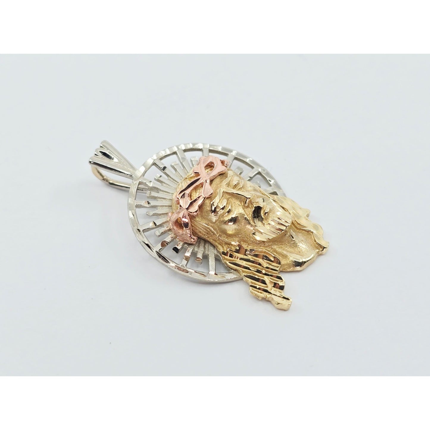 14K Two Tone Gold Religious Jesus Head Charm Pendant